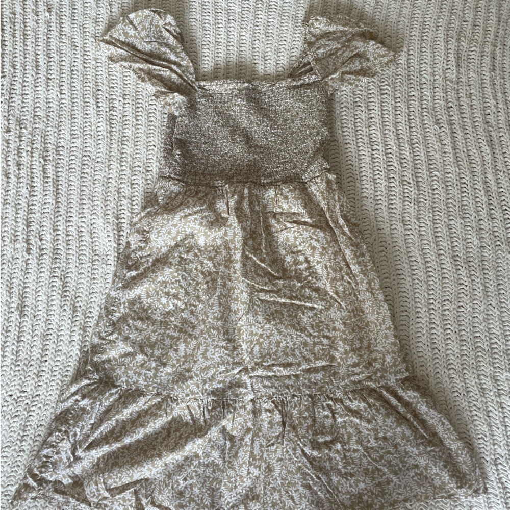 beige with white floral church dress